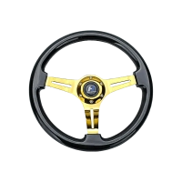 Wood Grain Steering Wheel 6 Bolts 1.5" Depth Dish Gold Chrome