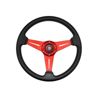 JQTUNING Universal Racing Steering Wheel 13.8”/350mm 6 Bolts Grip Vinyl Leather & Aluminum with H...