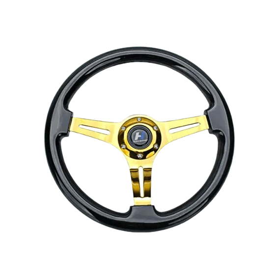 Wood Grain Steering Wheel 6 Bolts 1.5" Depth Dish Gold Chrome