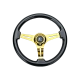Wood Grain Steering Wheel 6 Bolts 1.5" Depth Dish Gold Chrome